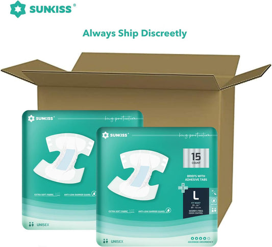 SUNKISS TrustPlus Adult Diapers with Maximum Absorbency, Unisex Disposable Incontinence Briefs with Tabs for Men and Women, Odor Control, Large, 15 Count