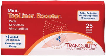 Tranquility Topliner Disposable Booster Pads, Mini (10.5" X 2.75") Flow-Through Design With Adhesive Strip For Max Absorption, Adult Unisex 100Ct Case