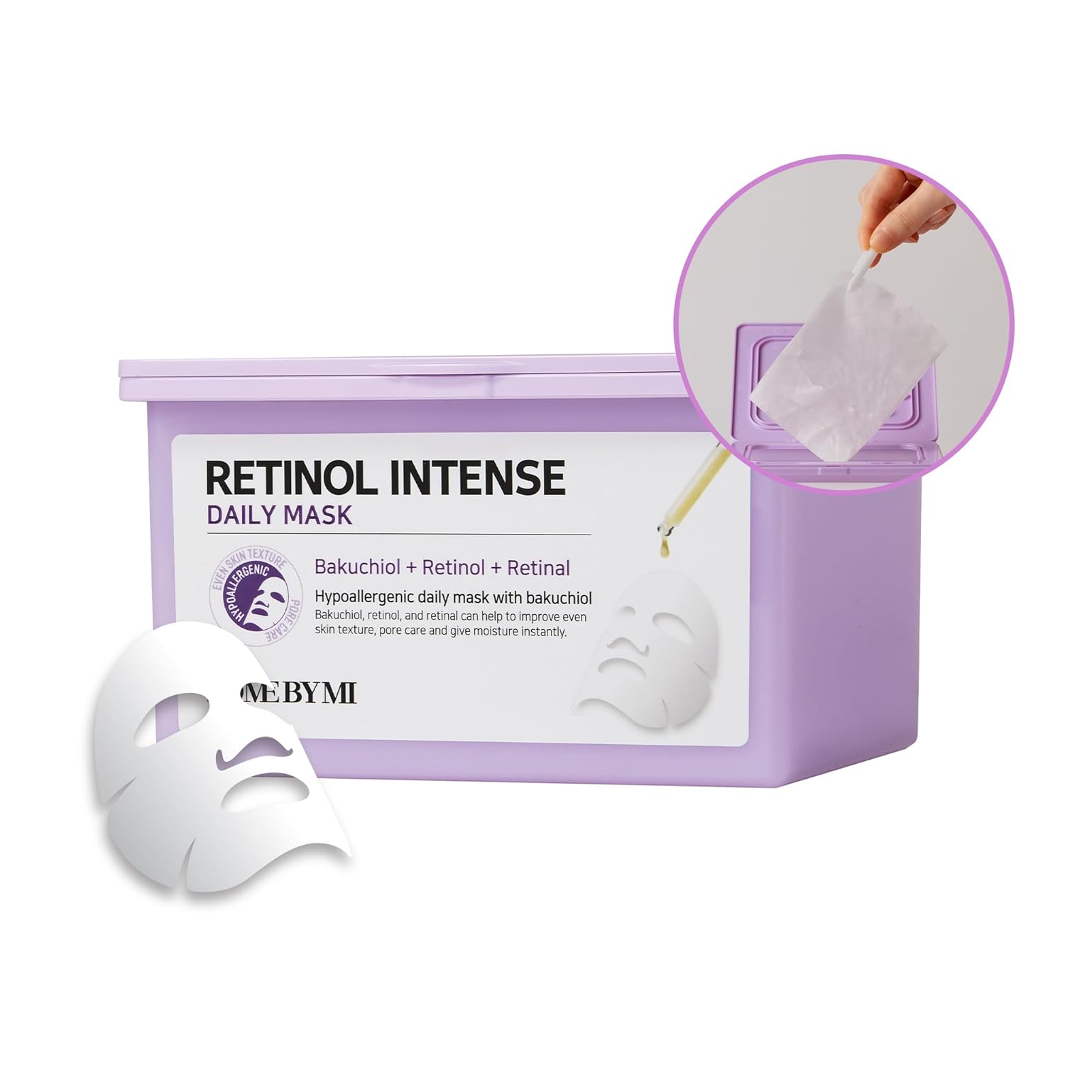 Some By Mi Retinol Intense Daily Mask - 30 Sheets, 11.8Oz - Mild Korean Retinol Vegan Face Sheet Mask For Glass Skin Routine - Skin Texture, Elasticity And Aging Sign Care - Korean Skin Care