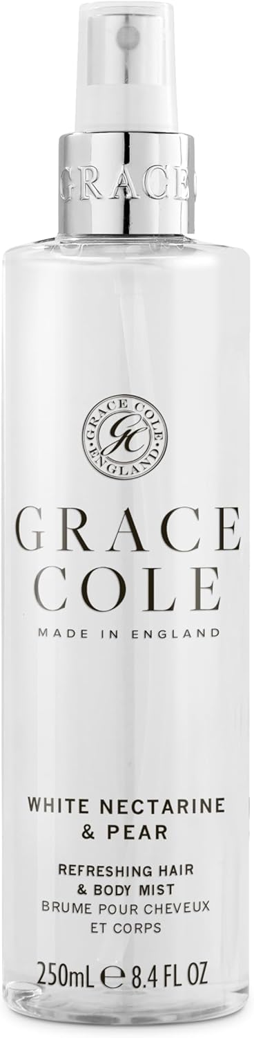 Grace Cole Body Spray 250Ml - White Nectarine & Pear Fragrance - Womens Hair & Body Mist - Refreshing, Moisturising Spray With Essential Oils - Vegan - Made In England
