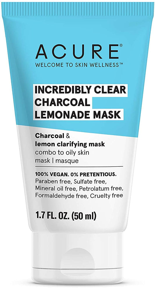 Acure Incredibly Clear Charcoal Lemonade Mask | For Oily To Normal & Acne Prone Skin | Charcoal, Lemon & Clay - Draws Out Impurities | 1.7 Fl Oz