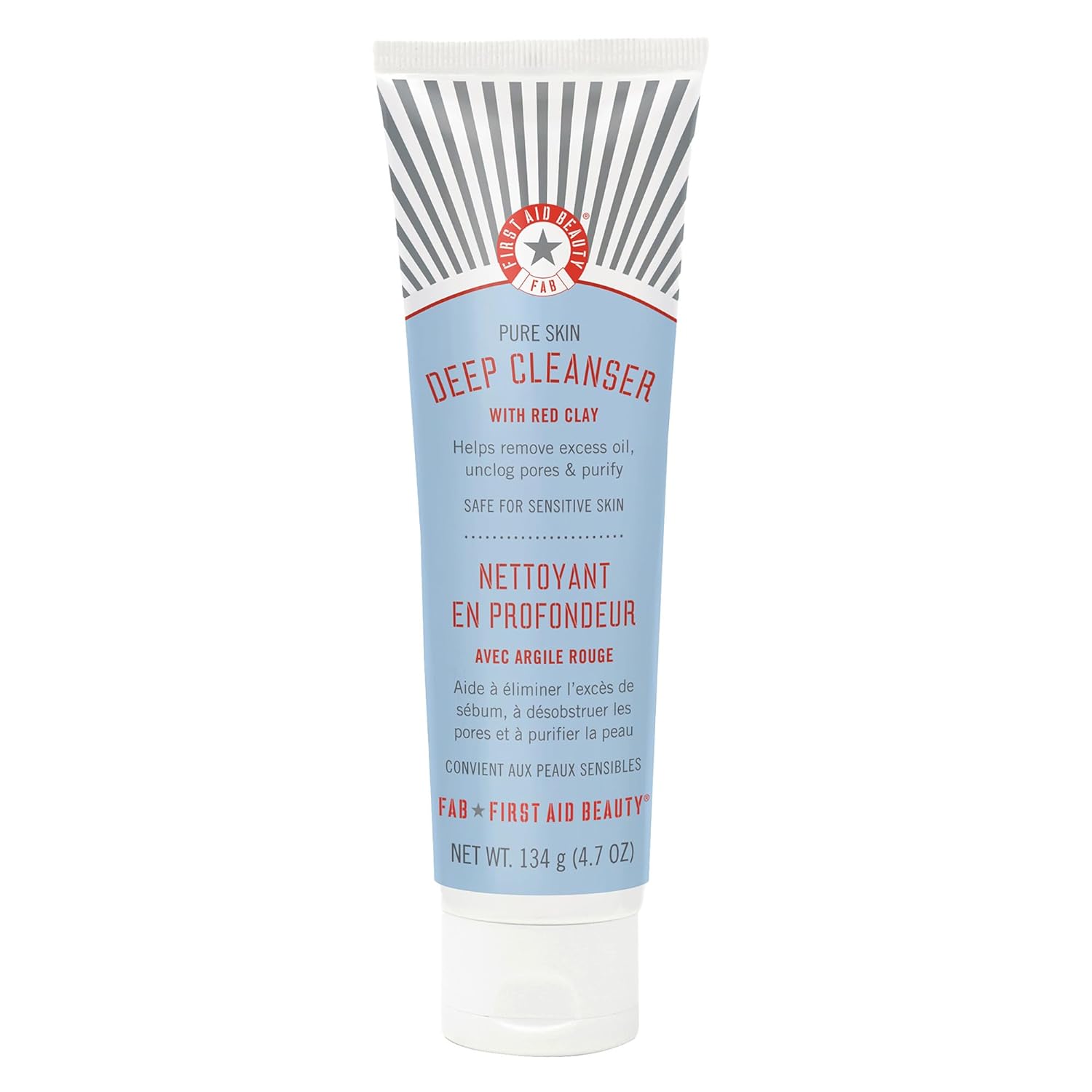First Aid Beauty - Pure Skin Deep Cleanser With Red Clay, Deep Cleansing Face Wash With Antioxidant Booster For Oily And Blemish-Prone Skin, Reduce Oil & Unclog Pores, Safe For Sensitive Skin, 4.7 Oz