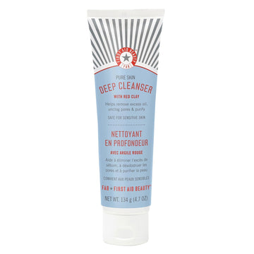 First Aid Beauty - Pure Skin Deep Cleanser With Red Clay, Deep Cleansing Face Wash With Antioxidant Booster For Oily And Blemish-Prone Skin, Reduce Oil & Unclog Pores, Safe For Sensitive Skin, 4.7 Oz