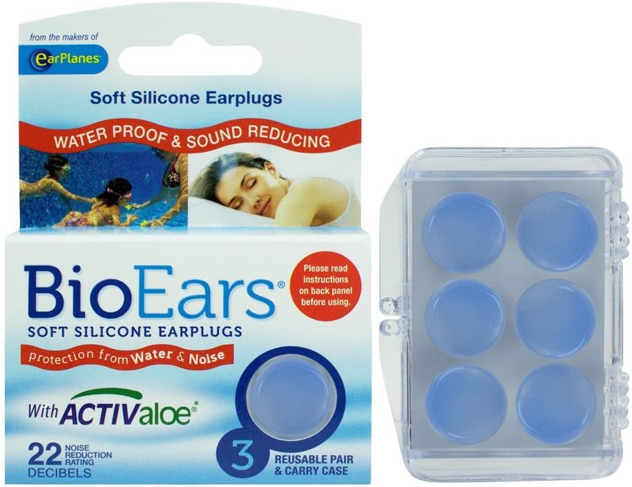 Florsol Bio Ears Soft Silicone Earplugs Protection - 3 Pairs (Light Blue, 5 Packs)