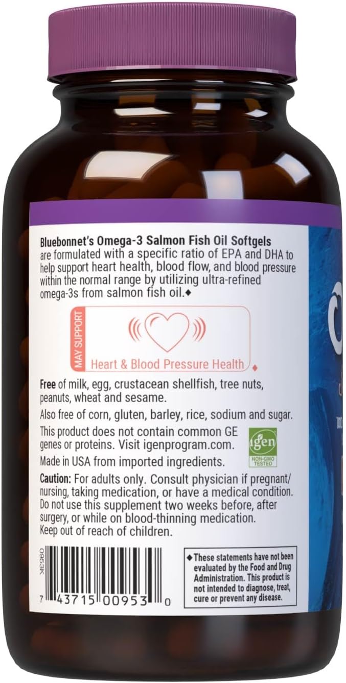 BlueBonnet Natural Omega-3 Salmon Oil Softgels, 180 Count, White
