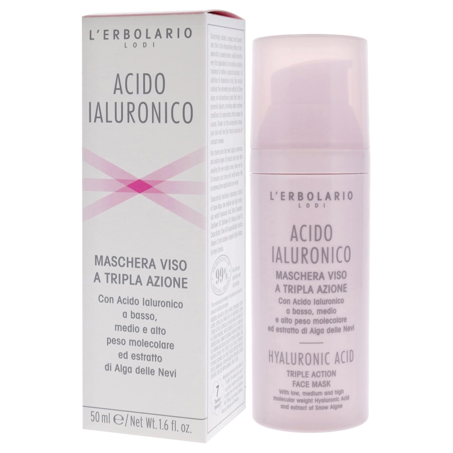 L'Erbolario Hyaluronic Acid Triple Action Face Mask - Creamy Texture Treatment - Leaves Skin Compact, Moisturized And Surprisingly Radiant - With Hyaluronic Acid And Extract Of Snow Algae - 1.6 Oz : Beauty & Personal Care