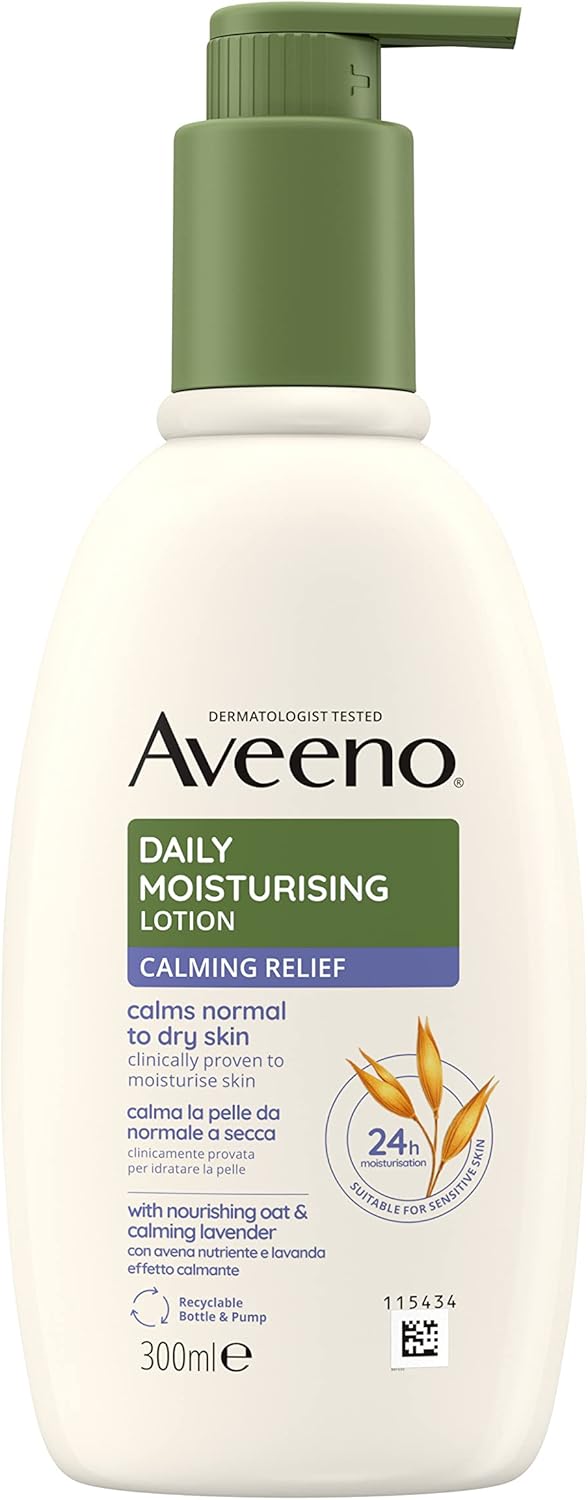 Aveeno Daily Moisturising Lotion Calming Relief (1X 300Ml), Soothing Body Lotion With Lavender Scent, Gentle Body Moisturiser, Calms Normal To Dry Skin (Pack Of 2)
