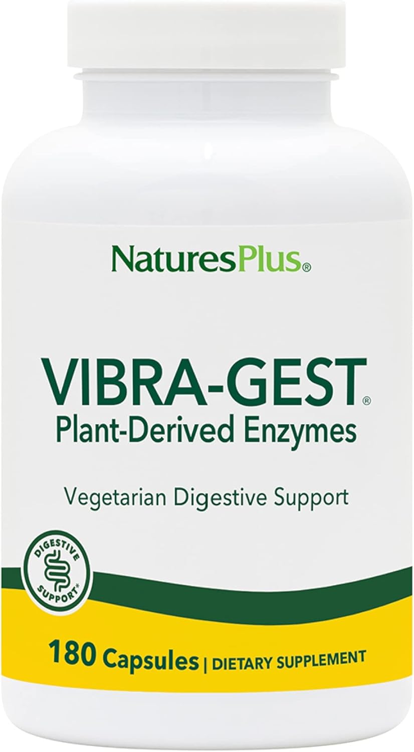 Natures Plus Vibra-Gest - 180 Capsules - Vegetarian Digestive Support Supplement With Probiotics, Live Fruit & Vegetable Enzymes - Natural Live Cultures - 180 Servings