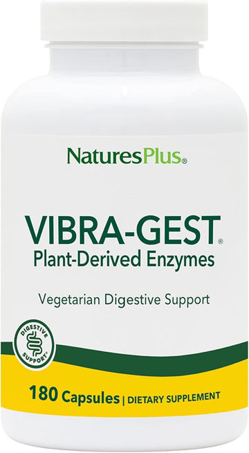Natures Plus Vibra-Gest - 180 Capsules - Vegetarian Digestive Support Supplement With Probiotics, Live Fruit & Vegetable Enzymes - Natural Live Cultures - 180 Servings