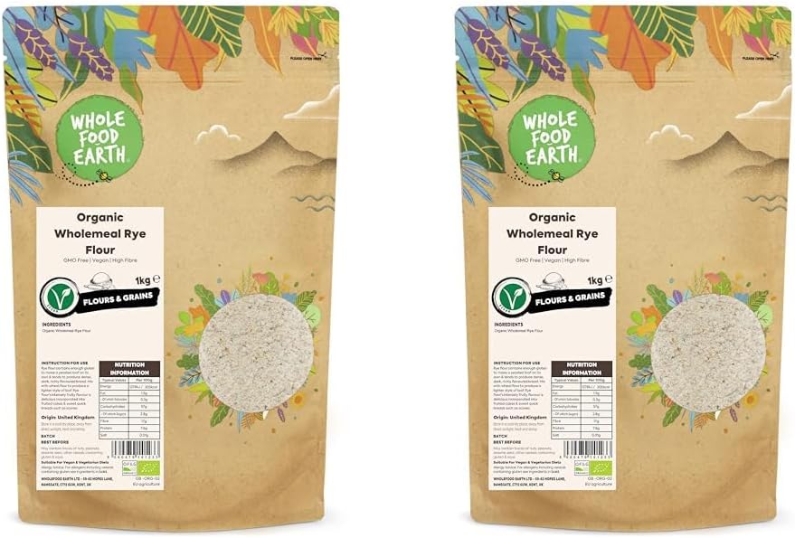 Wholefood Earth Organic Wholemeal Rye Flour – 1 Kg | Gmo Free | Vegan | High Fibre | Certified Organic
