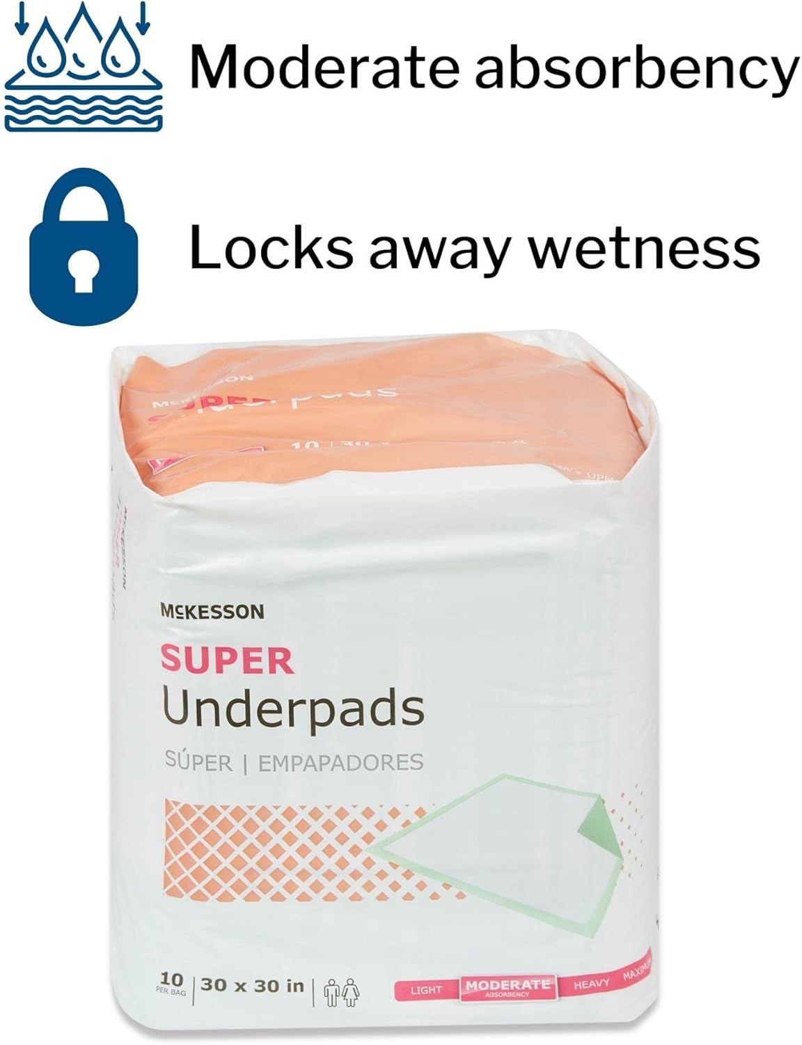 McKesson Super Underpads, Incontinence Bed Pads, Moderate Absorbency, 30 in x 30 in, 150 Count : Health & Household