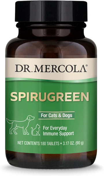Dr. Mercola SpiruGreen Superfood for Pets - Helps Support The Immune System - For Cats, Dogs, Birds & Fish - Contains Spirulina And Astaxanthin - 180 Tablets
