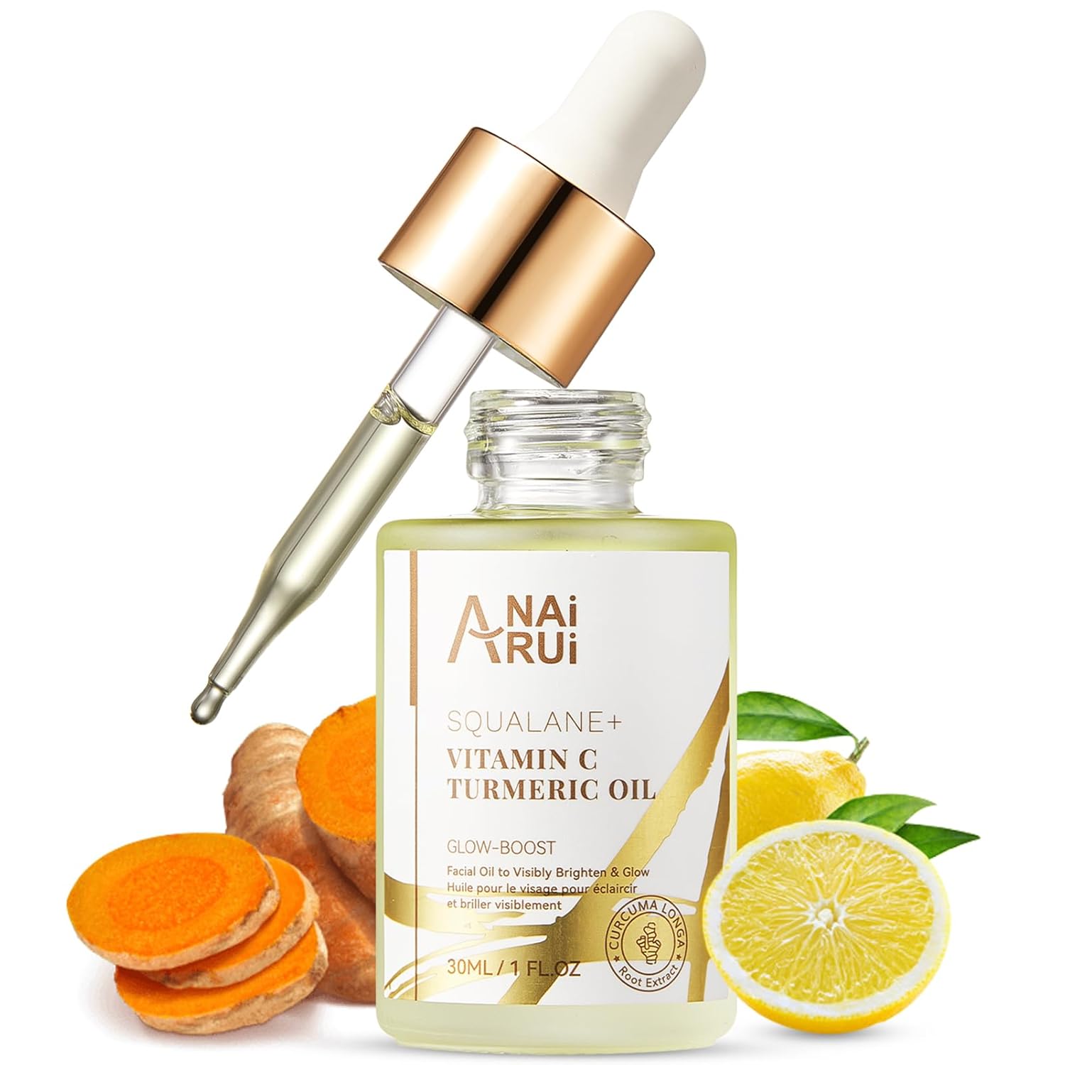 Anai Rui Squalane Vitamin C Turmeric Facial Oil Moisturizer For Face, Hydrates, Firms Skin, 1Fl.Oz