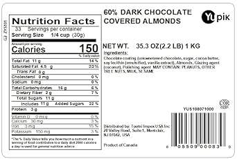 Yupik 60% Dark Chocolate Covered Almonds, 2.2 lb