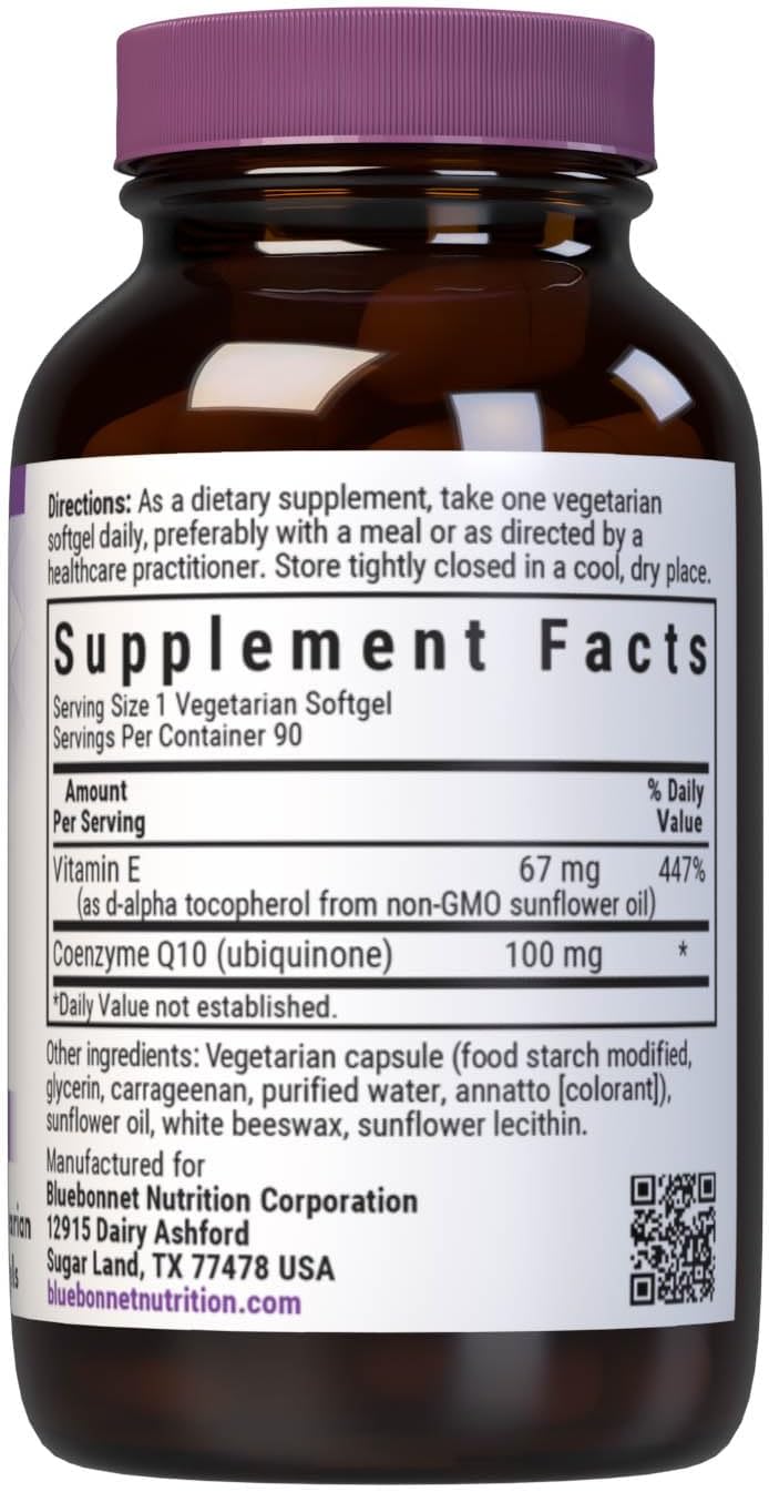 Bluebonnet Coq-10 Vegetarian Softgels, 100 Mg, 90 Count : Health & Household
