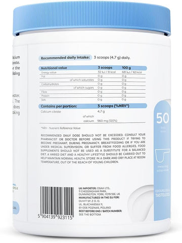 Osavi Calcium Citrate Powder – 240 G | Highly Absorbable Calcium For Bone, Muscle & Nerve Support | Essential For Healthy Bones, Teeth & Digestion | Clean Label | Vegan–Friendly