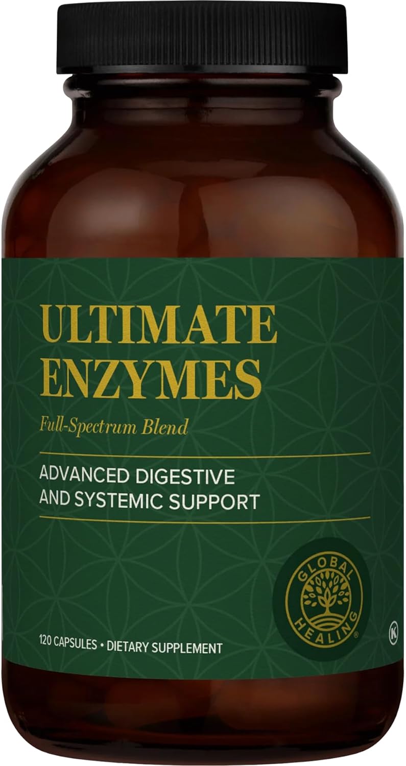 Global Healing Ultimate Enzymes - Essential Systemic & Digestive Enzymes Supplement for Healthy Digestion, Immune System Booster and Natural Gut Health-Occasional Gas & Bloating Relief -120 Capsules