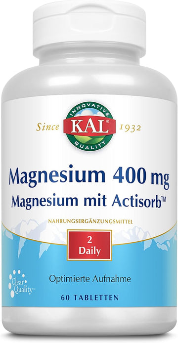 Kal 400 Mg Magnesium Tablets, Actisorb, 60 Count