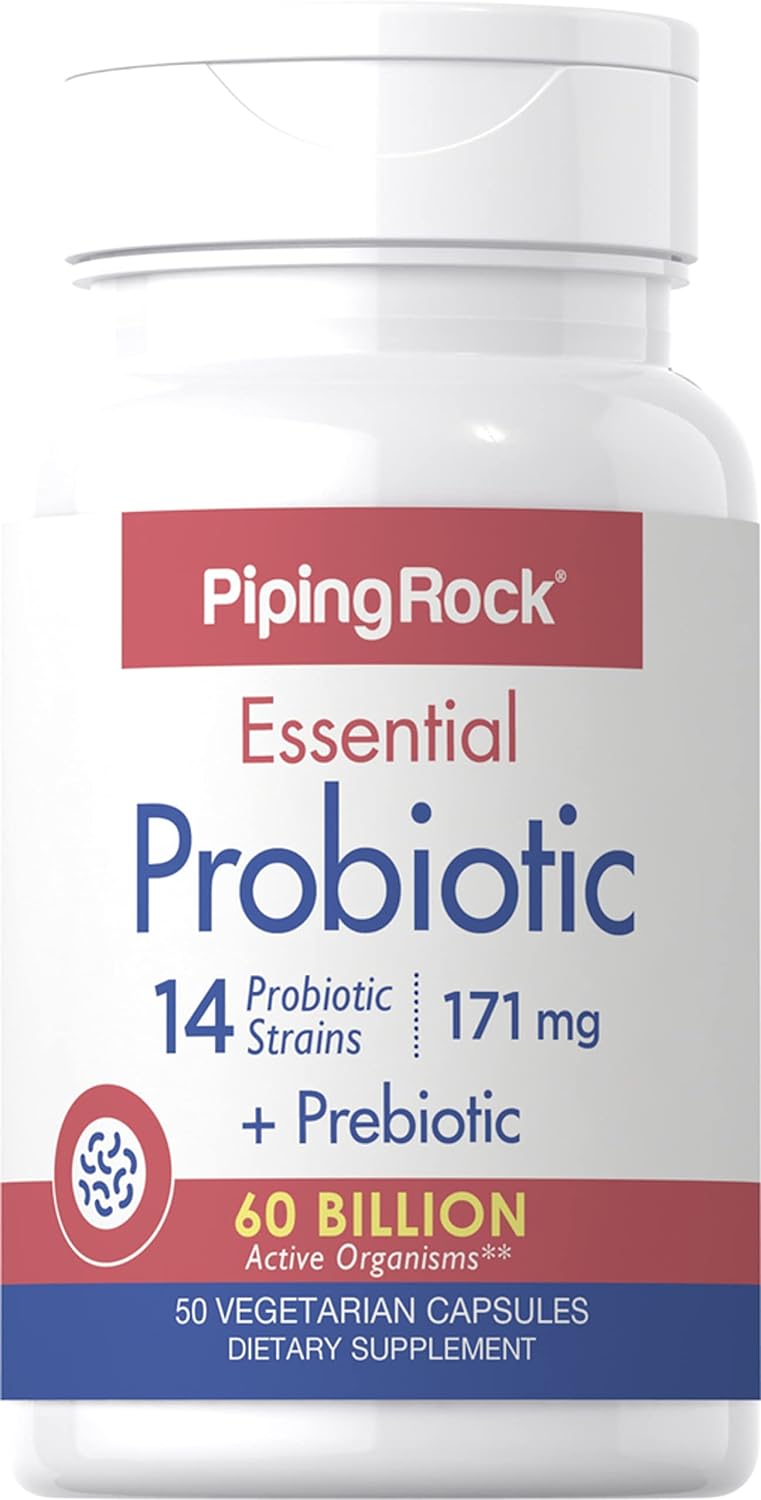 Piping Rock Probiotics 60 Billion CFU | 14 Strains with Prebiotics | 50 Capsules | for Men and Women | Vegetarian, Non-GMO, Gluten Free Supplement