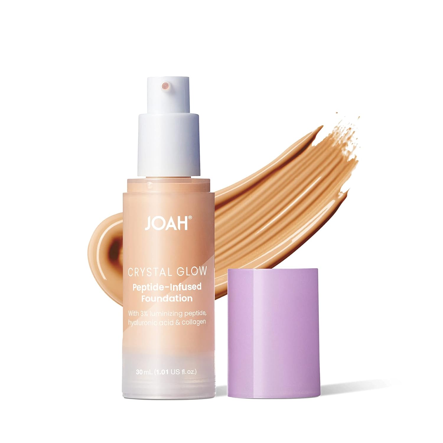 Joah Crystal Glow Peptide-Infused Foundation, 2-In-1 Multitasking Korean Makeup With Blurring Face Primer, Luminizer, Hydration & Skin Defense For A Flawless Finish, 1.01 Oz, Fair Neutral