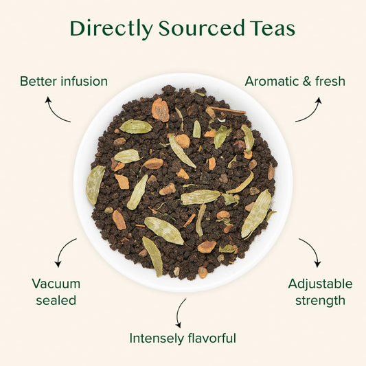 Vahdam, Double Spice Masala Chai Tea (50+ Cups, 3.53Oz) Strong, Robust & Spicy Blend - Black Tea Ctc, Cardamom, Cinnamon, Cloves & Black Pepper | Pure Unblended Loose Leaf Tea | Vacuum Sealed