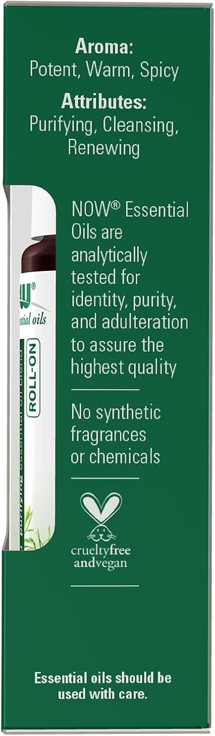 Now Foods Essential Oils, Tea Tree Roll-On, Certified Organic, Purifying Blend, Steam Distilled, Topical Aromatherapy, 10-Ml