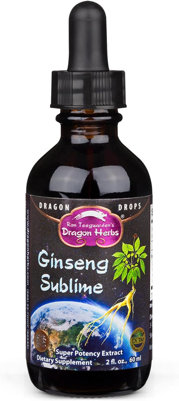 Dragon Herbs Ginseng Sublime Drops | All Natural Extract Supplement to Support Energy, Stress, Focus, Skin, Endurance, Lungs, Immune Health | American, Red, and White Ginseng | 2 fl. oz