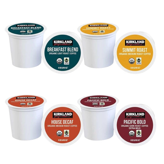 Kirkland Signature Coffee K Cups, Variety Pack - Breakfast Blend, House Decaf, Pacific Bold, and Summit Roast Coffee Pods - 4 Flavors, 12 of Each - Total 48 Pods for Keurig Brewers - Packaged by ComboCreations