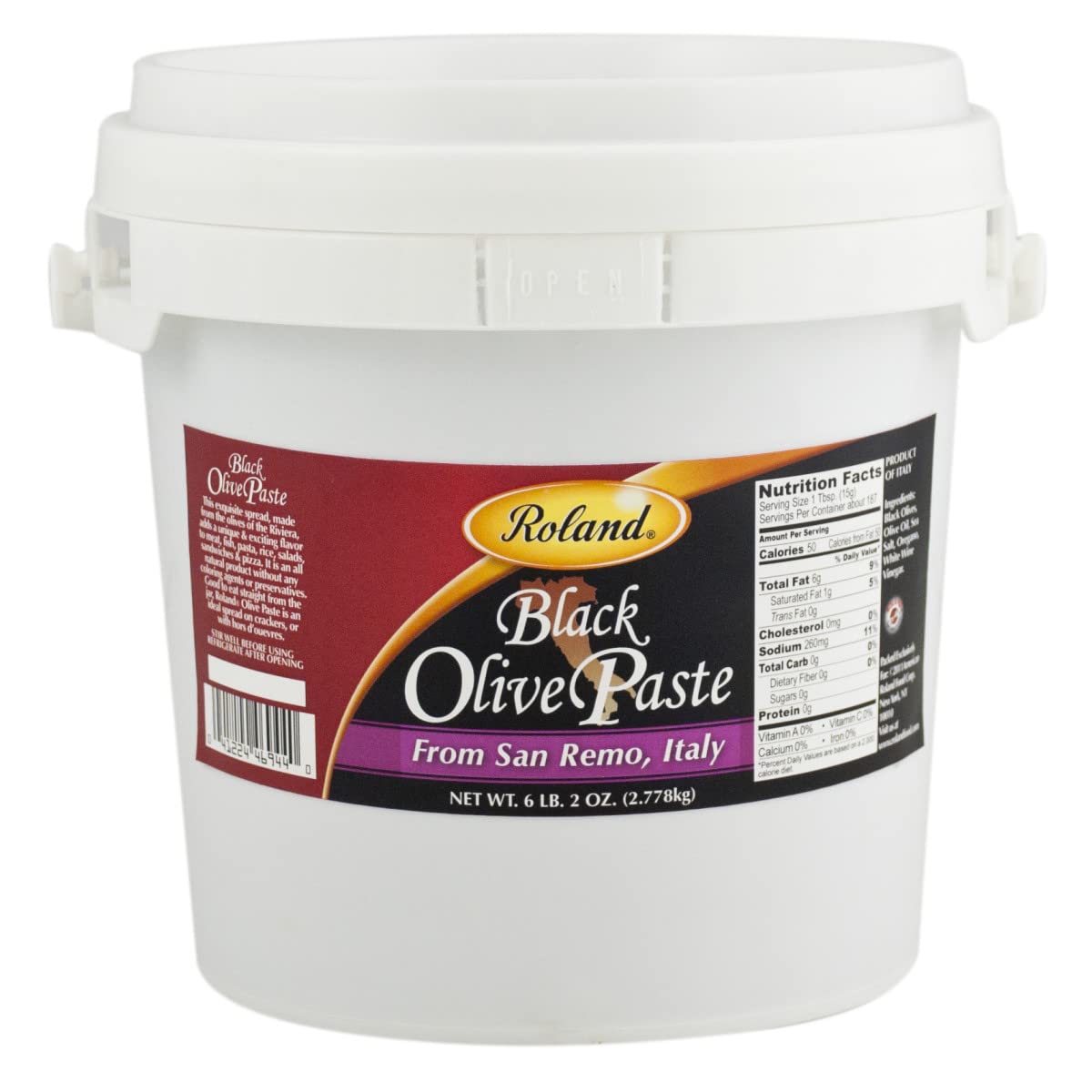 Roland Foods Black Olive Paste, Specialty Imported Food, 6 Lb 2 Oz Pail