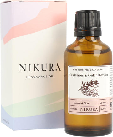 Nikura | Cardamom & Cedar Blossom Fragrance Oil - 50Ml | Perfect For Soap Making, Candle Making, Wax Melts, Diffuser | Great For Use In Bath Bombs, Perfume Oil, Perfume Scents | Vegan & Uk Made
