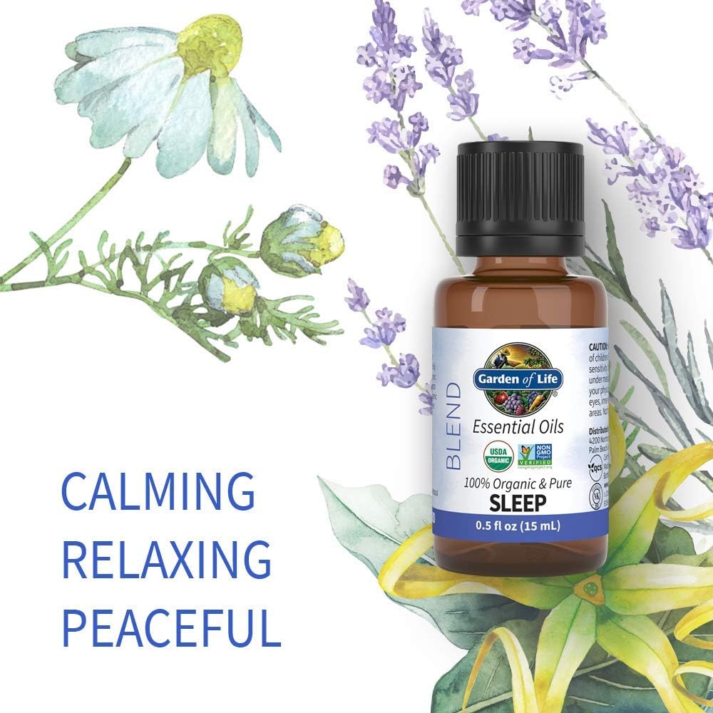 Garden of Life Essential Oils, 100% Organic and Pure Lavender Essential Oil Plus Ylang Ylang & Chamomile - Sleep Blend for Diffusers, Home, Skin & Body Care - Calming, Relaxing, Peaceful, 0.5 fl oz