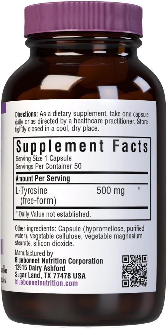 Bluebonnet Ltyrosine 500 Mg Vitamin Capsules, 50 Count