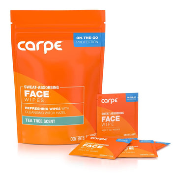 Carpe Sweat Absorbing Face Wipes (15 Facial Wipes). Witch Hazel & Tea Tree Oil Wipes Infused with Eucalyptus. Energizing, Refreshing, and Soothing. Sweat and Oil Control