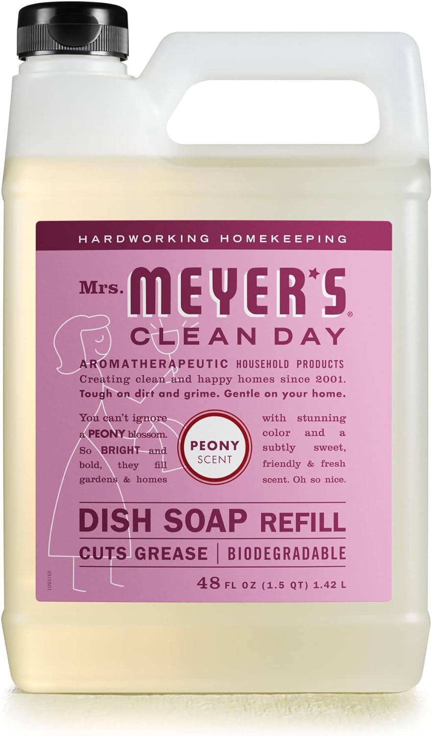 Mrs. Meyer'S Clean Day Liquid Dish Soap Refill, Biodegradable Formula, Peony, 48 Fl. Oz