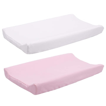 Belsden 2 Pack Microfiber Soft Changing Pad Cover Set, With 2 Considerate Safety Belt Holes, Durable Diaper Change Table Sheet Set For Baby Girls, 16''X32''X8'', White & Pink Colors