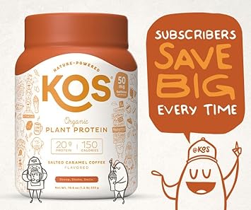 KOS Vegan Protein Powder, Salted Caramel Coffee - Low Carb Pea Protein Blend, Organic Plant Superfood Rich in Vitamins & Minerals - Keto, Dairy Free - Meal Replacement for Women & Men - 15 Servings : Health & Household