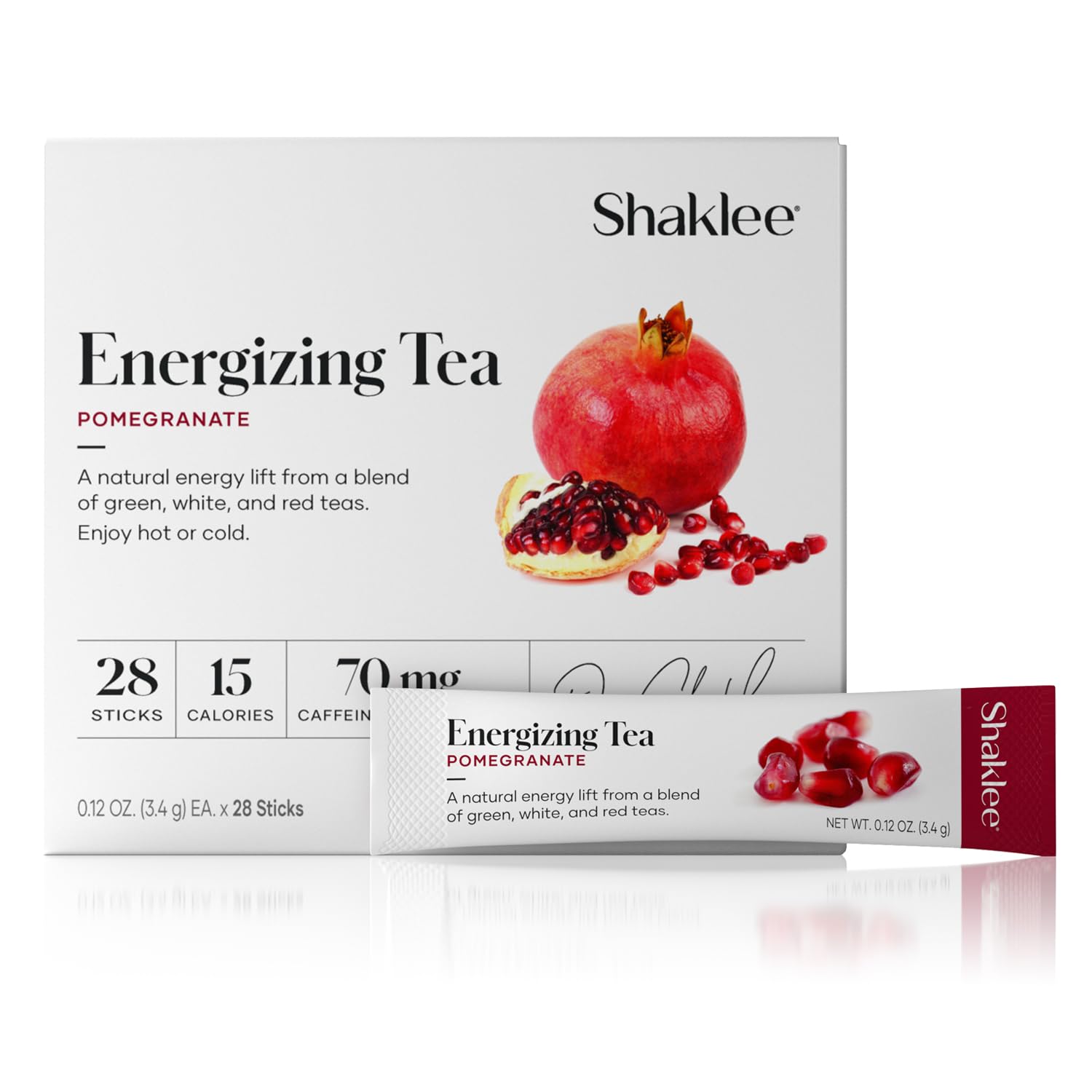 Shaklee Energizing Tea Pomegranate Flavor - Antioxidant-Rich Blend Of Green, White, And Red Teas For Gentle Energy Lift - Energy Boost On-The-Go Packets - Hot Or Cold - 28 Servings