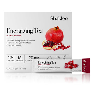 Shaklee Energizing Tea Pomegranate Flavor - Antioxidant-Rich Blend Of Green, White, And Red Teas For Gentle Energy Lift - Energy Boost On-The-Go Packets - Hot Or Cold - 28 Servings