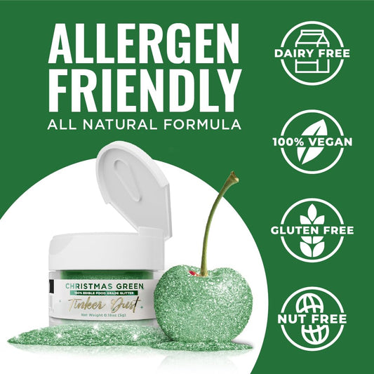 Bakell - Christmas Green Tinker Dust (5G, 1X Jar) Edible Glitter For Food, Desserts, And Beverages!