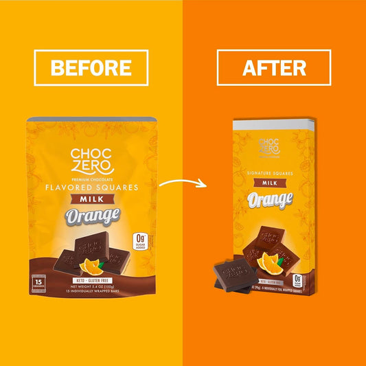 Choczero Milk Chocolate Orange Squares, No Added Sugar, Gluten Free, Low Carb, No Artifical Flavors, 3.2 Ounce (Pack Of 4)