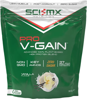 Sci-Mx Pro V Gain 100% Plant Based Vegan Protein Formula With No Added Sugar - Vanilla Flavour - 900G - 20 Servings