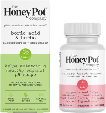 The Honey Pot Company - Suppositories & Uti Support Bundle - Maintains And Balances Healthy Vaginal Ph & Manages Odor - Urinary Tract Support Vaginal Health Supplement - Gynecologist Approved