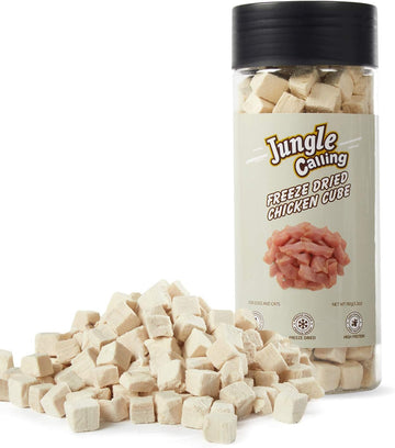 Jungle Calling Freeze Dried Chicken Cat & Dog Treats, Raw Single Ingredient Chicken Bites, High Protein Grain Free Pet Training Treats & Food Topper (Chicken Cubes, 3.2 Oz)