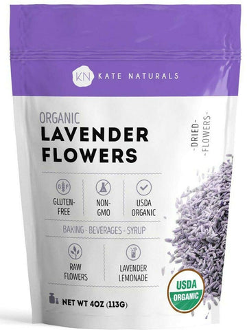 Kate Naturals Dried Lavender Flowers For Tea, Soap Making, And Lemonade. Culinary Lavender And Edible Lavender Buds (4Oz, Organic, Food Grade)