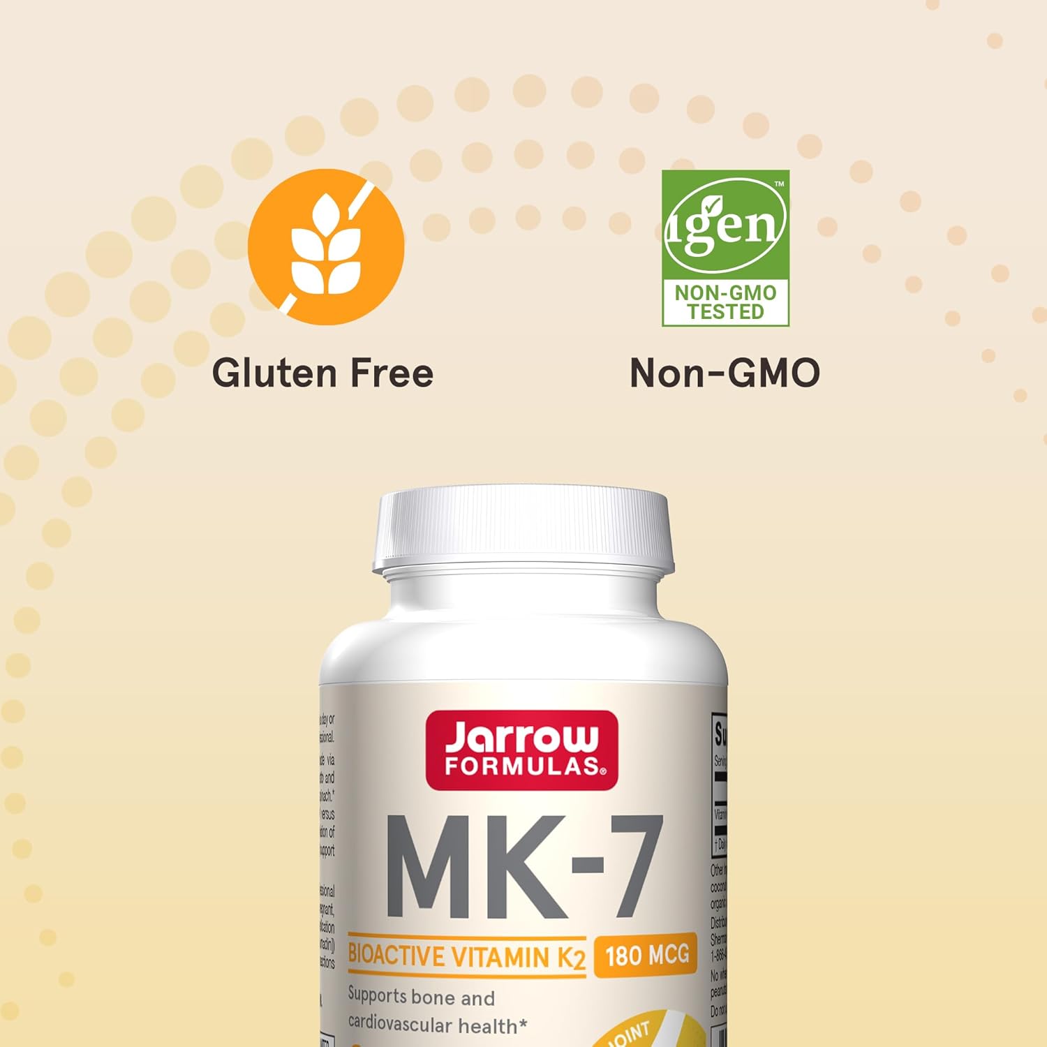 Jarrow Formulas MK-7 180 mcg, Bioactive Form of Vitamin K2 For Bone and Cardiovascular Health, Vitamin K2 MK-7 Dietary Supplement, 30 Softgels, 30 Day Supply : Health & Household