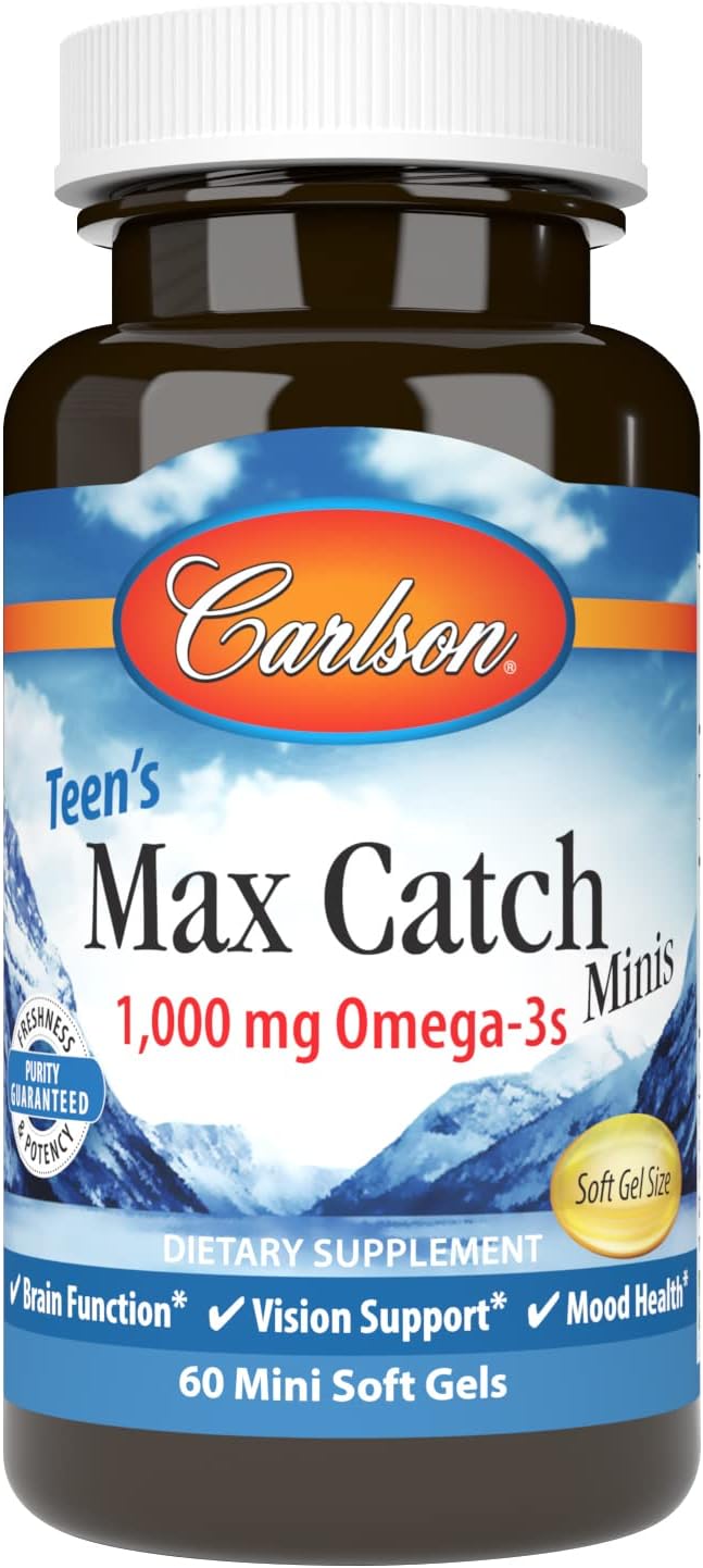 Carlson - Teen's Max Catch Minis, 1000 mg Omega-3s, Brain Health, Vision Support, Mood Health, 60 Softgels