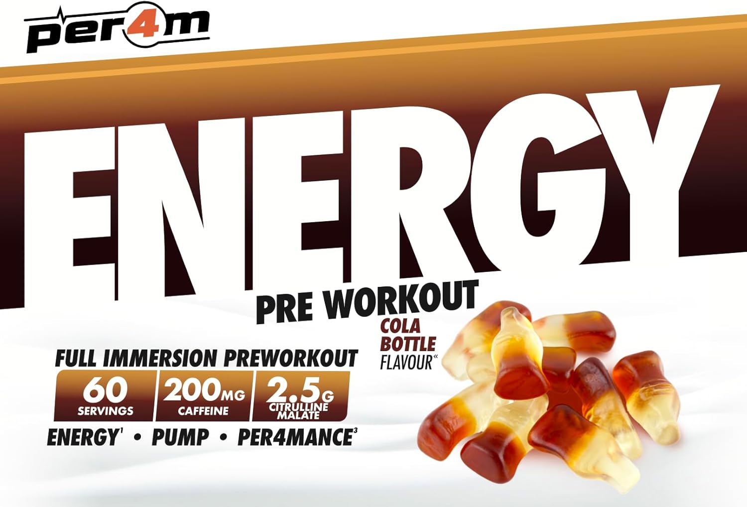 Per4m Energy Pre Workout with Amino Acids | Caffeine, Tyrosine, Citrulline & Theobromine | Endurance, Focus & Sustained Power | 60 Servings (390g, Cola Bottle) : Amazon.co.uk: Health & Personal Care