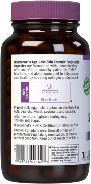 Bluebonnet Age-Less Skin Formula Capsules, White, Vegetable, 120 Count