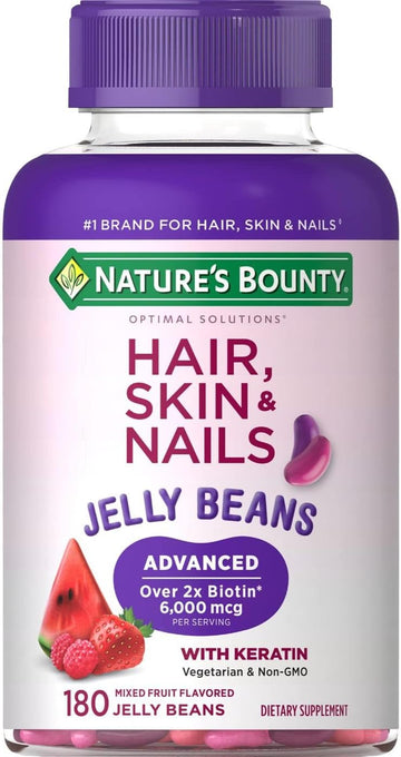 Nature'S Bounty Optimal Solutions Advanced Hair, Skin & Nails Jelly Beans With Biotin, Mixed Fruit Flavor, 180 Count