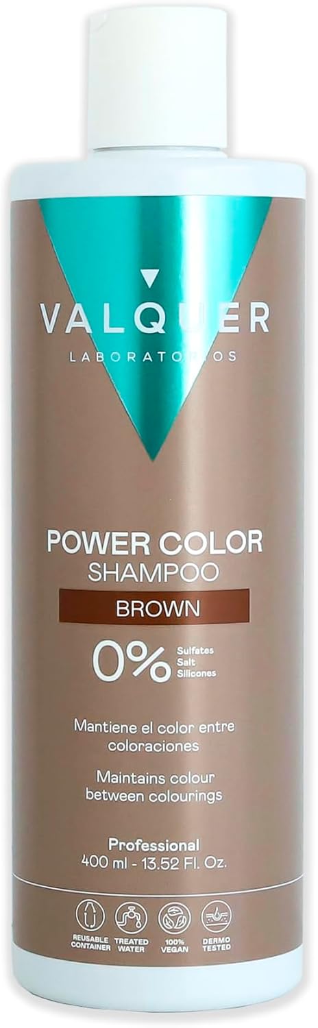 Valquer Professional Shampoo Power Colour Dyed Hair, Vegan And Sulphate (Chestnut Hair) Hair Colour Enhancer 400 Ml